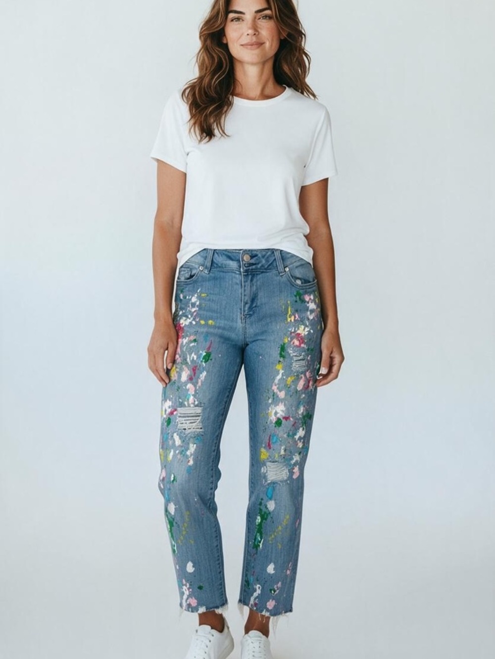 Soho Blue Straight Leg Paint-Splatter Jeans